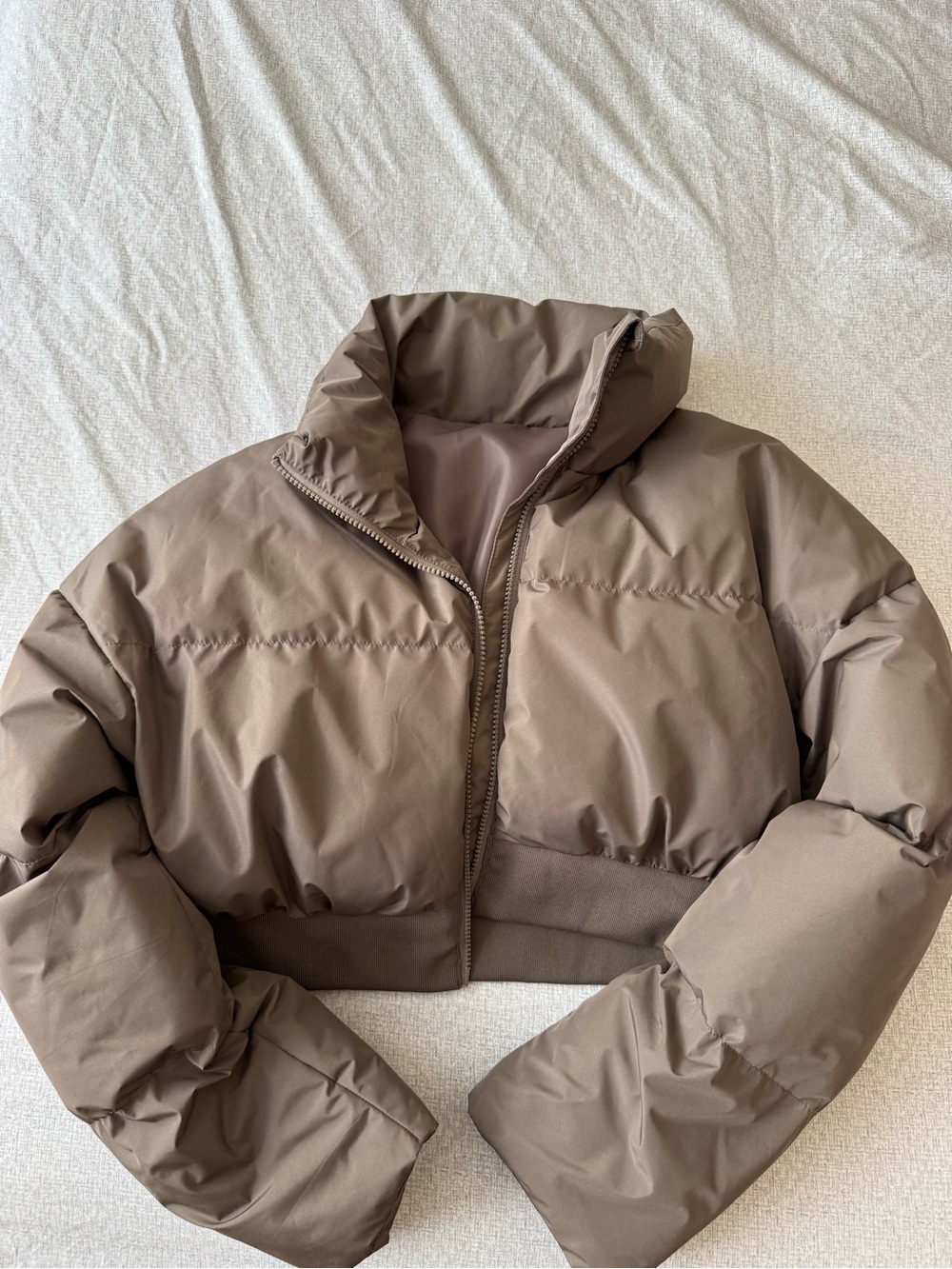 SHEIN Cropped Puffer Jacket in olive